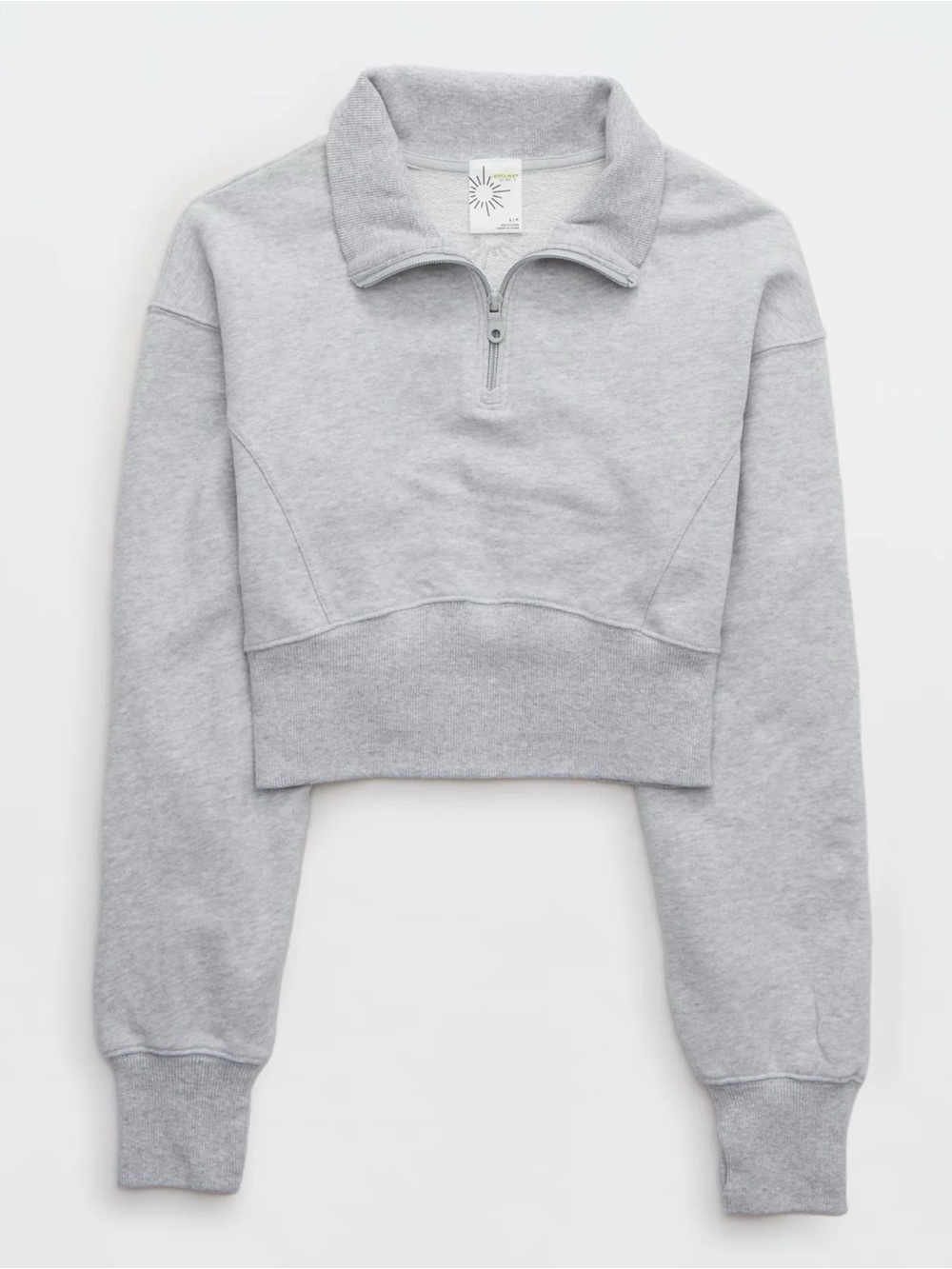 aerie Heather Gray Cropped Quarter-Zip Pullover Sweatshirt